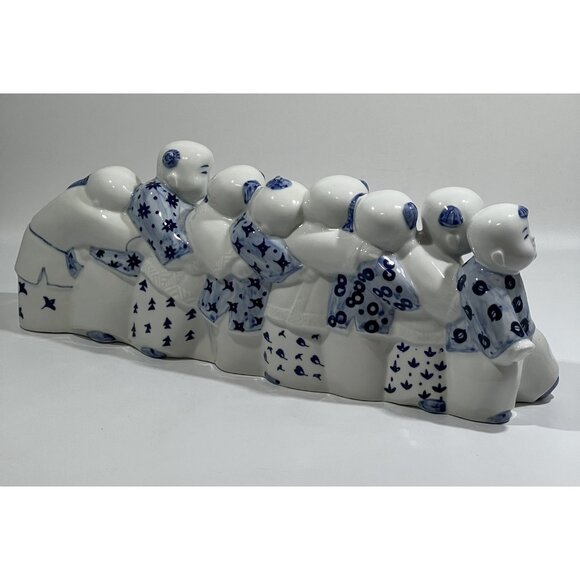 1998 Liu Qingyun Eagle and Chicks Game Blue and White China Sculpture - Picture 9 of 13